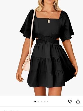Women's Black Square-Neck Cutout Tiered Mini Dress